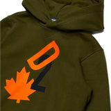 Dsquared2 Kids Felpa Verde con Cappuccio con Stampa Leaf per Bambini (dettaglio)
