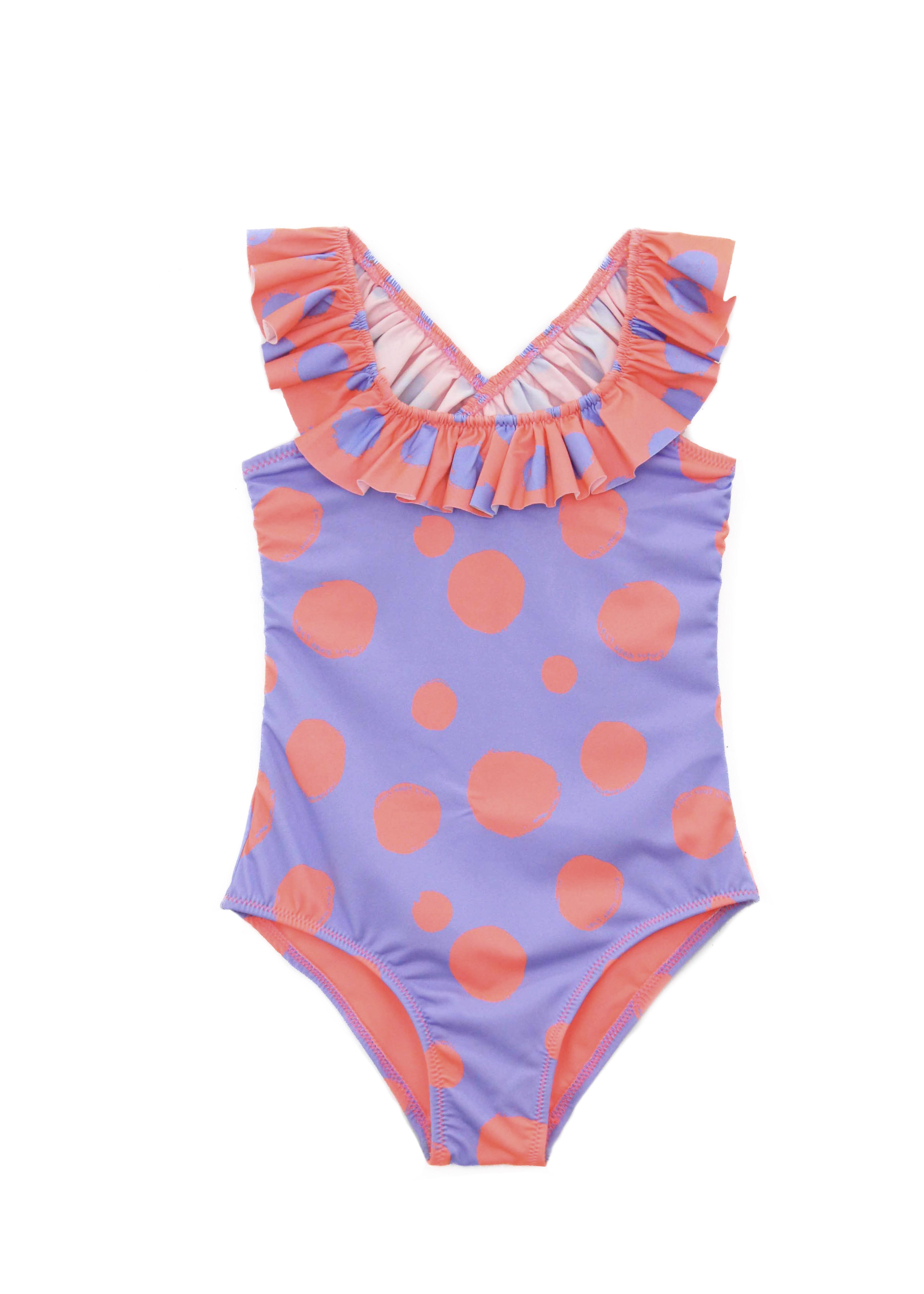 EffeK Costume Monokini Fantasia Pois Viola/Pesca per Bambine