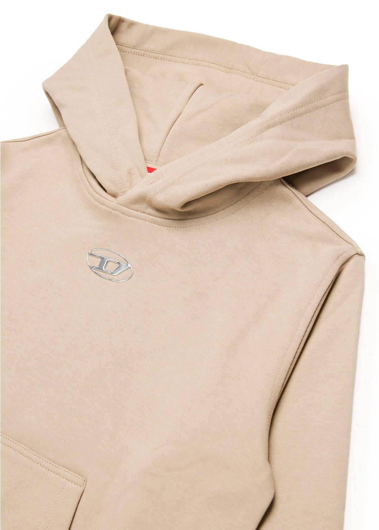 Diesel Kids Felpa Beige con Cappuccio con Logo Oval D per Bambini (dettaglio)