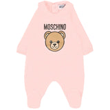 Moschino Kids Tutina con Bavetta e Cappellino Rosa con Logo per Neonate