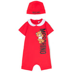 Moschino Kids Pagliaccetto Rosso con Berretto Teddy Bear per Neonati (fronte9