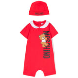 Moschino Kids Pagliaccetto Rosso con Berretto Teddy Bear per Neonati (fronte9