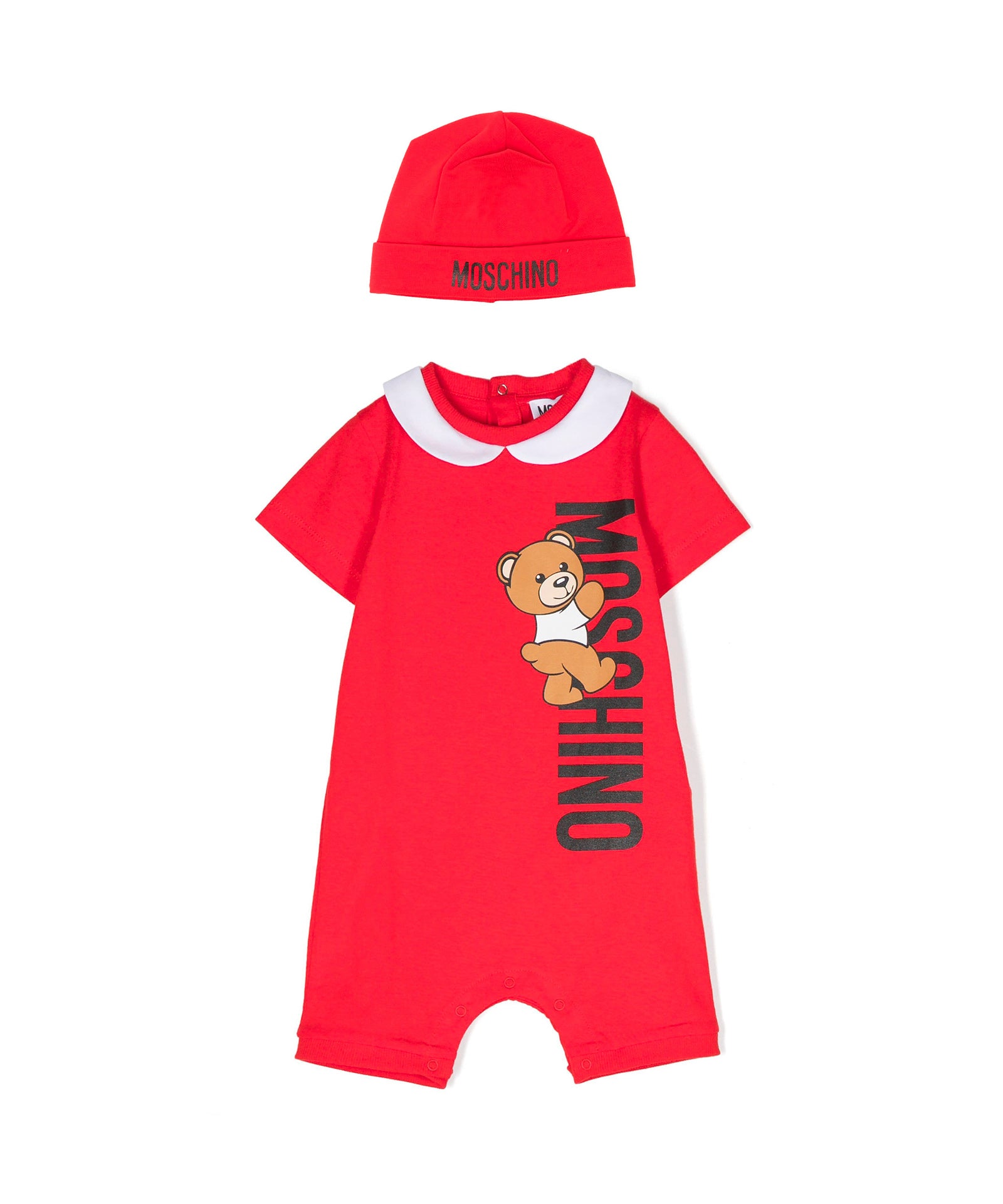 Moschino Kids Pagliaccetto Rosso con Berretto Teddy Bear per Neonati (fronte9