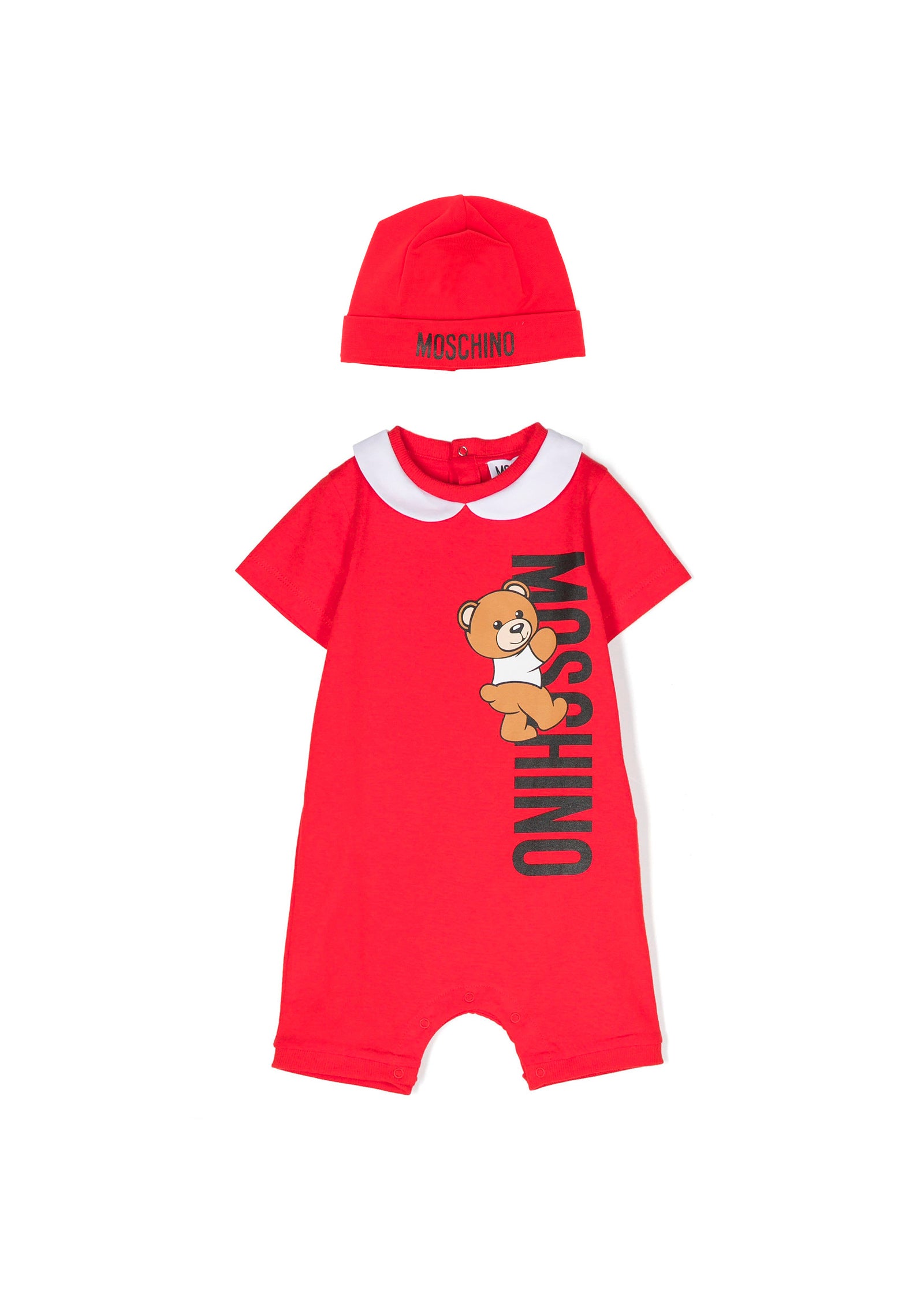 Moschino Kids Pagliaccetto Rosso con Berretto Teddy Bear per Neonati (fronte9
