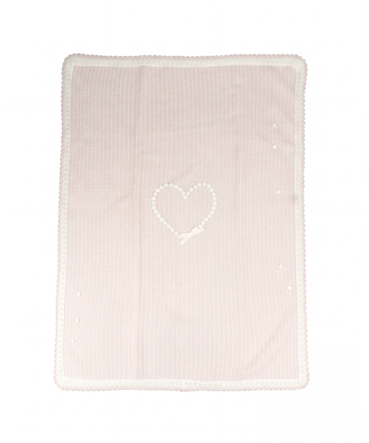 Marlù Kids Coperta Rosa Cipria e Bianco con Ricamo Cuore per Neonate