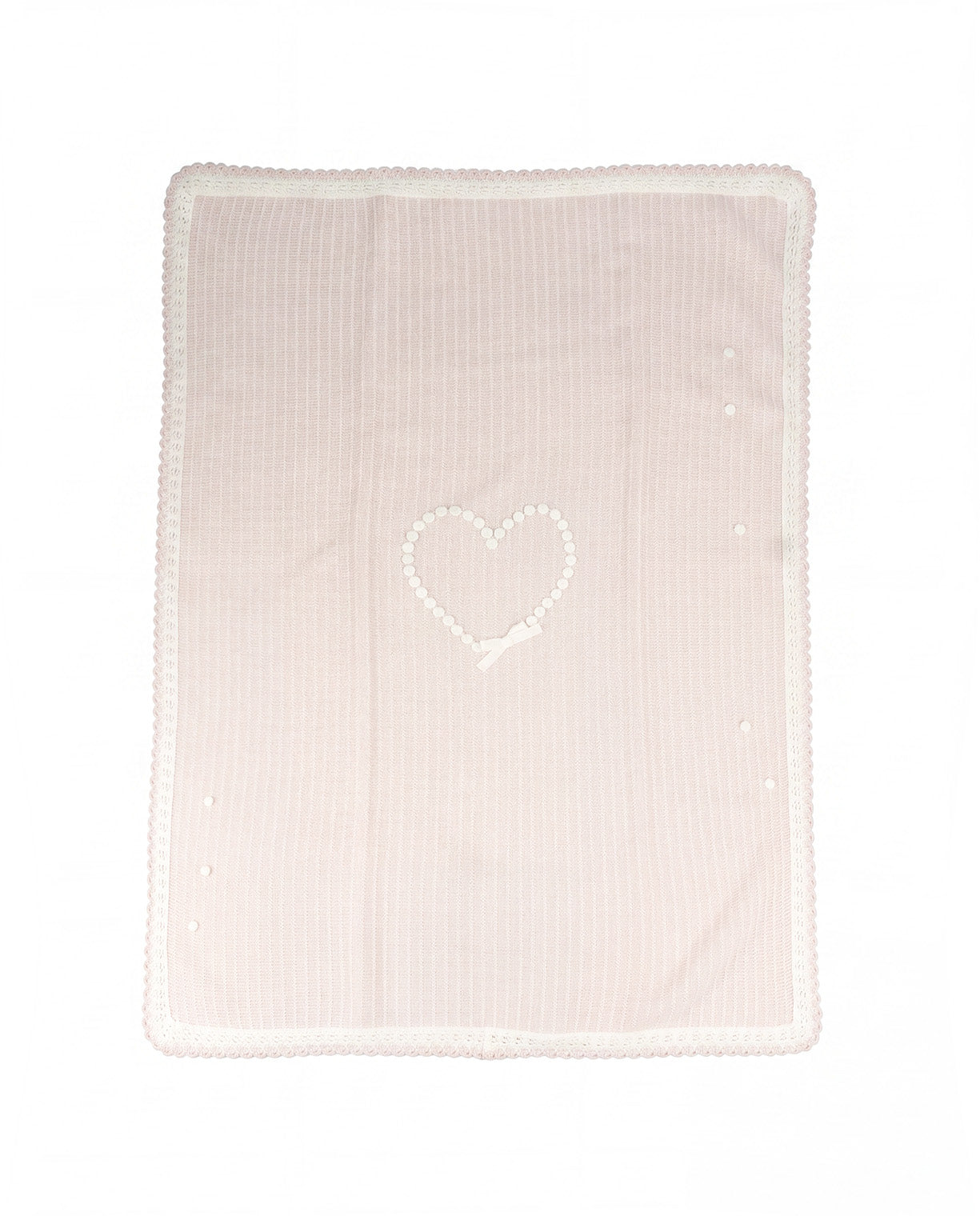 Marlù Kids Coperta Rosa Cipria e Bianco con Ricamo Cuore per Neonate
