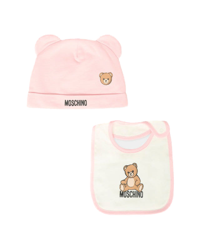 Moschino Kids Cappello con Bavetta Rosa con Logo per Neonate