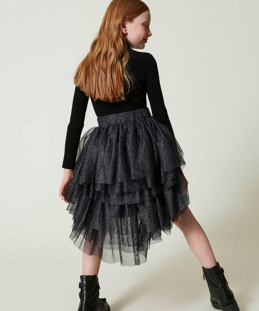 Twinset Kids Gonna Nera con Balze in Tulle per Bambine (retro)