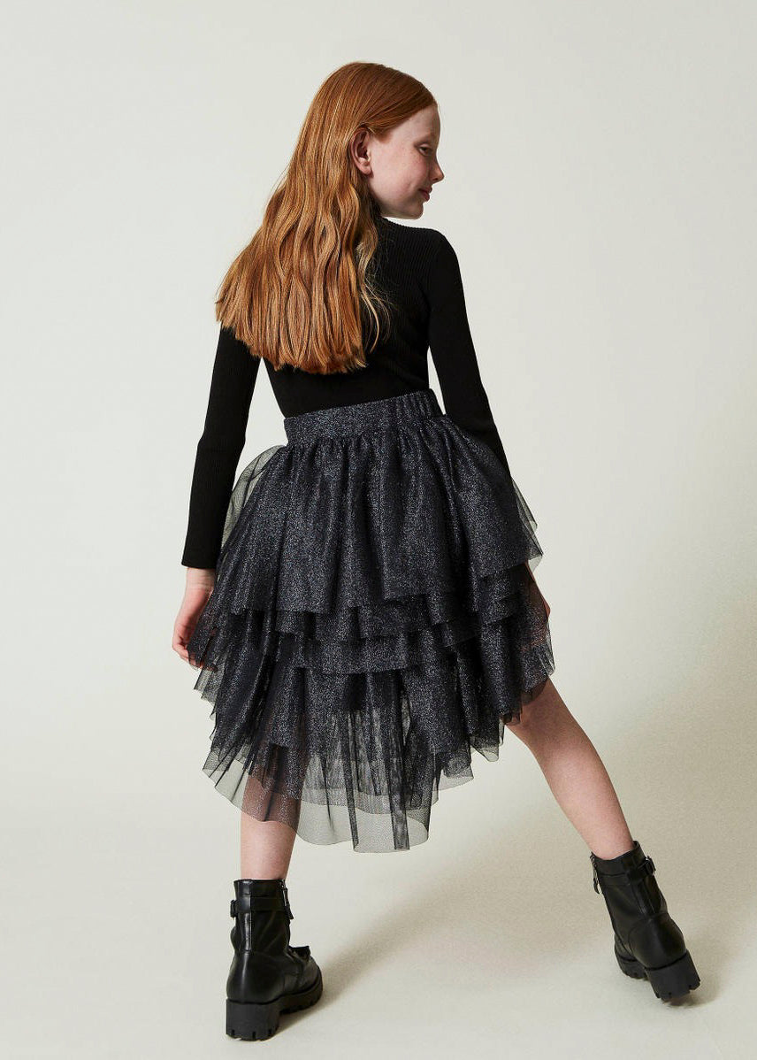 Twinset Kids Gonna Nera con Balze in Tulle per Bambine (retro)