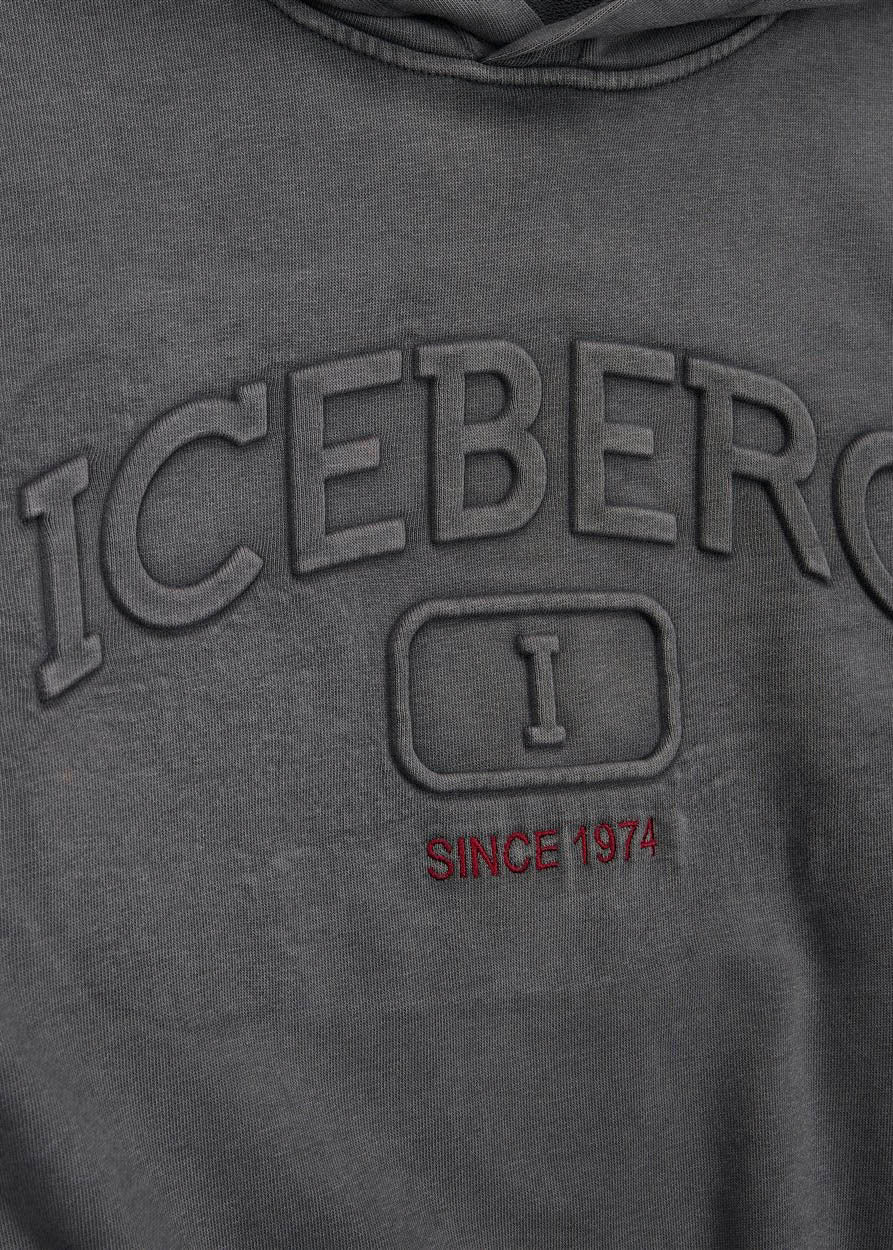 Iceberg Kids Felpa Piombo con Cappuccio con Logo in Rilievo per Bambini (dettaglio)