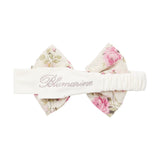 Blumarine Kids Fascia per Capelli Bianca con Fiocco a Fantasia Floreale Rose e Logo Strass per Neonate