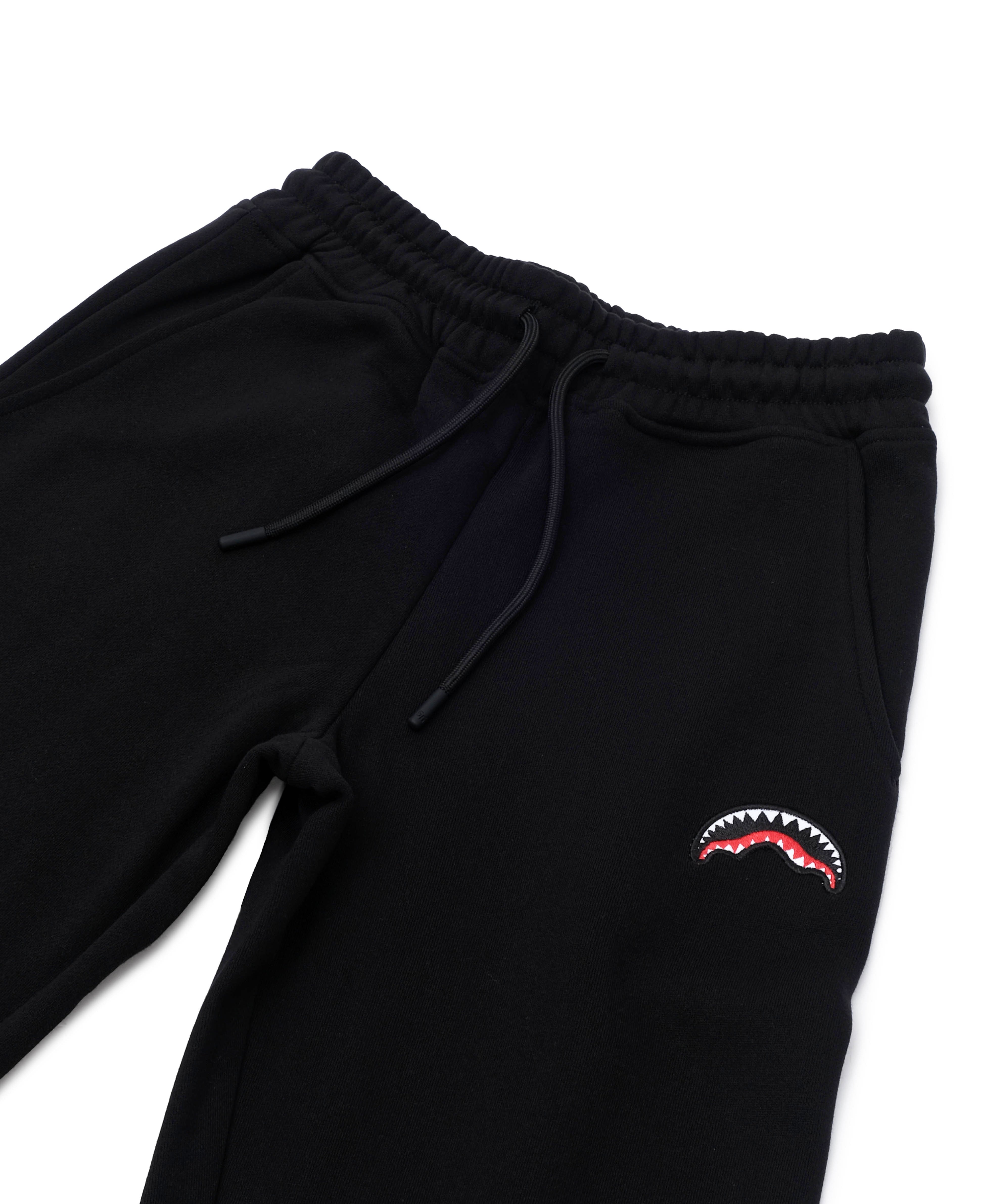 Sprayground Kids Pantalone Jogger Nero in Felpa con Logo Shark Mouth per Bambini