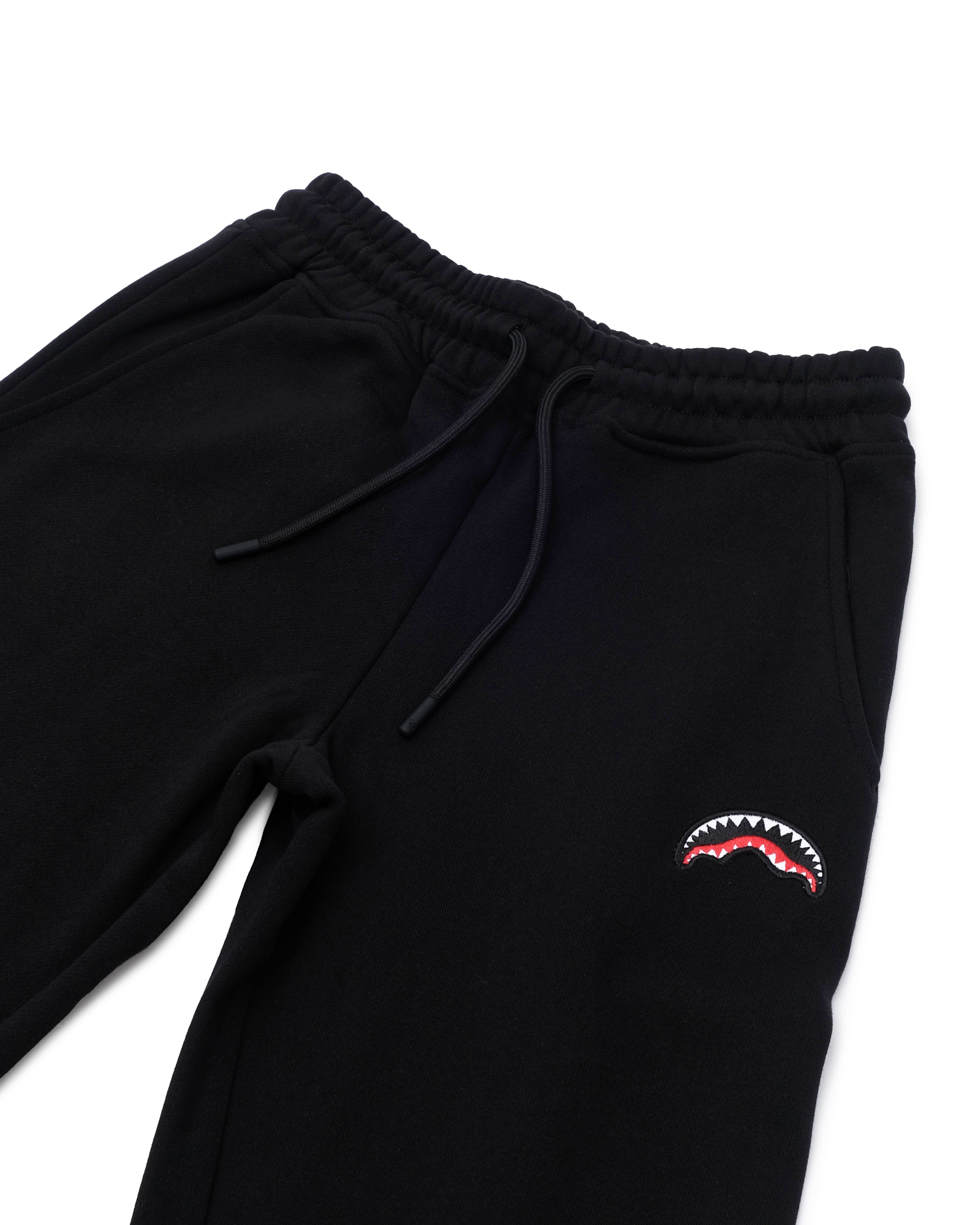 Sprayground Kids Pantalone Jogger Nero in Felpa con Logo Shark Mouth per Bambini