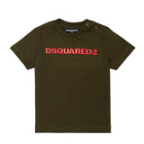 Dsquared2 Kids T-Shirt Verde Scuro con Logo Rosso per Neonati