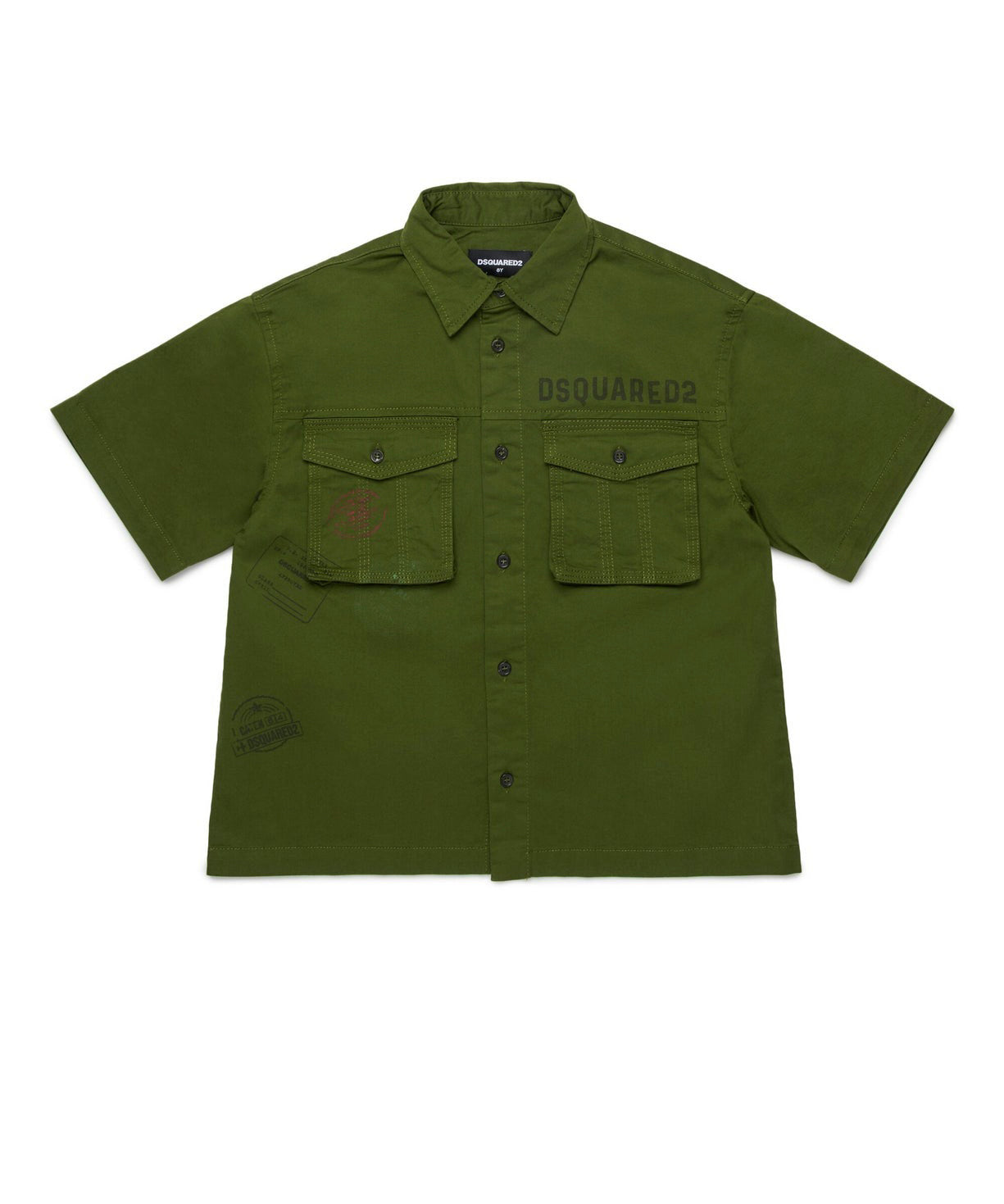 Dsquared2 Kids Camicia Verde Militare per Bambini (fronte)