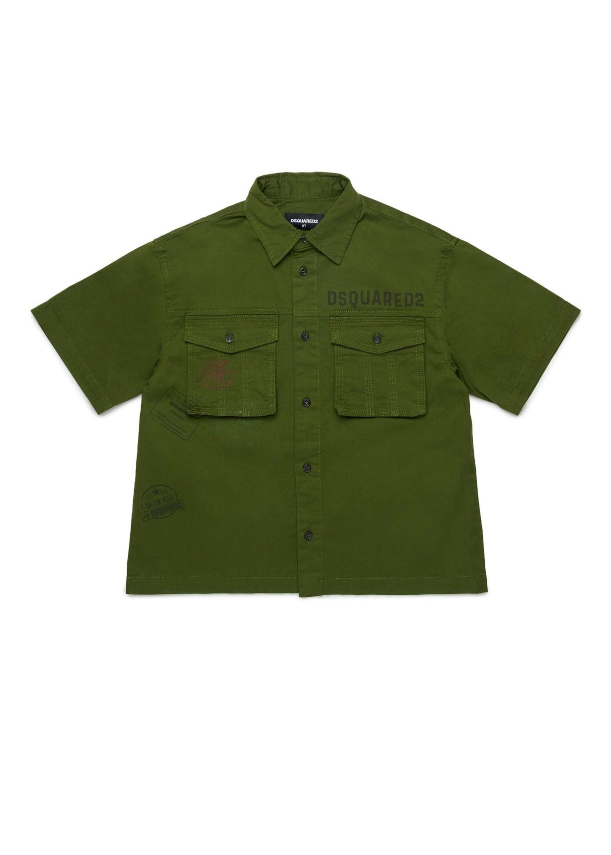 Dsquared2 Kids Camicia Verde Militare per Bambini (fronte)