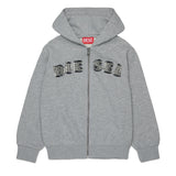 Diesel Kids Felpa con Zip Grigio con Logo in Denim per Bambini