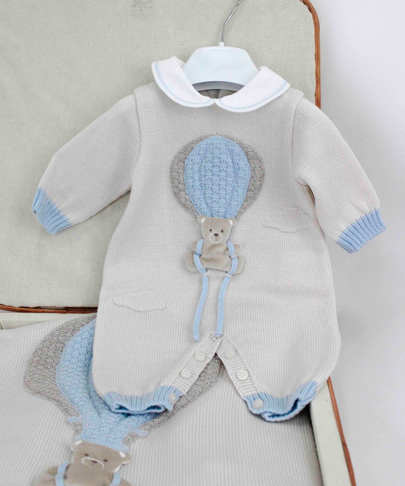 Marlù Tutina Celeste/Beige con Ricamo per Neonati
