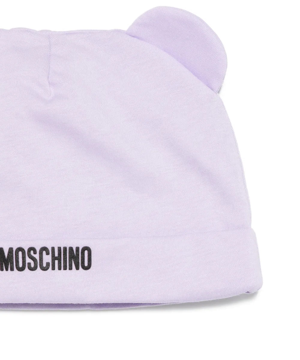 Moschino Kids Pagliaccetto+Cappello Lilla con Logo Teddy Bear per Neonate