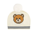 Moschino Kids Cappello in Maglia Panna con Pon Pon