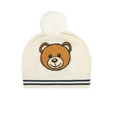 Moschino Kids Cappello in Maglia Panna con Pon Pon