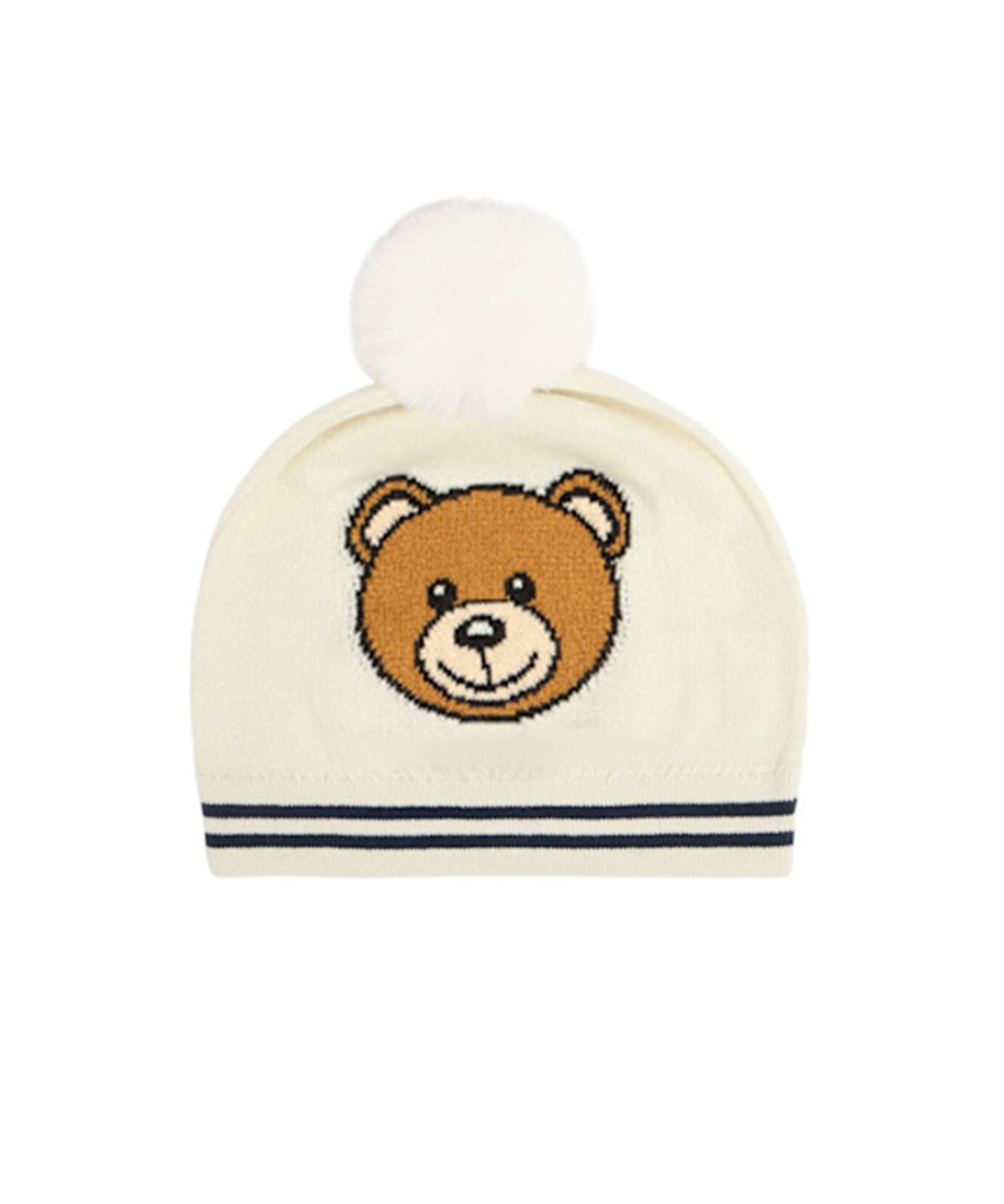 Moschino Kids Cappello in Maglia Panna con Pon Pon