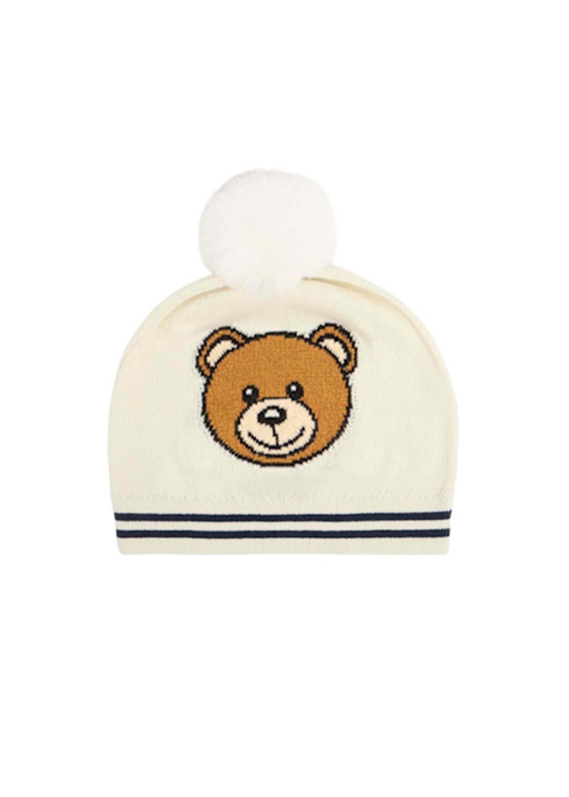 Moschino Kids Cappello in Maglia Panna con Pon Pon