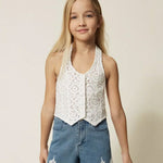 Twinset Kids Shorts in Denim con Dettagli in Pizzo per Bambine
