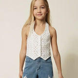 Twinset Kids Shorts in Denim con Dettagli in Pizzo per Bambine