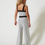 Twinset Kids Tuta in Filo Bianco/Nero con Logo Jacquard per Bambine
