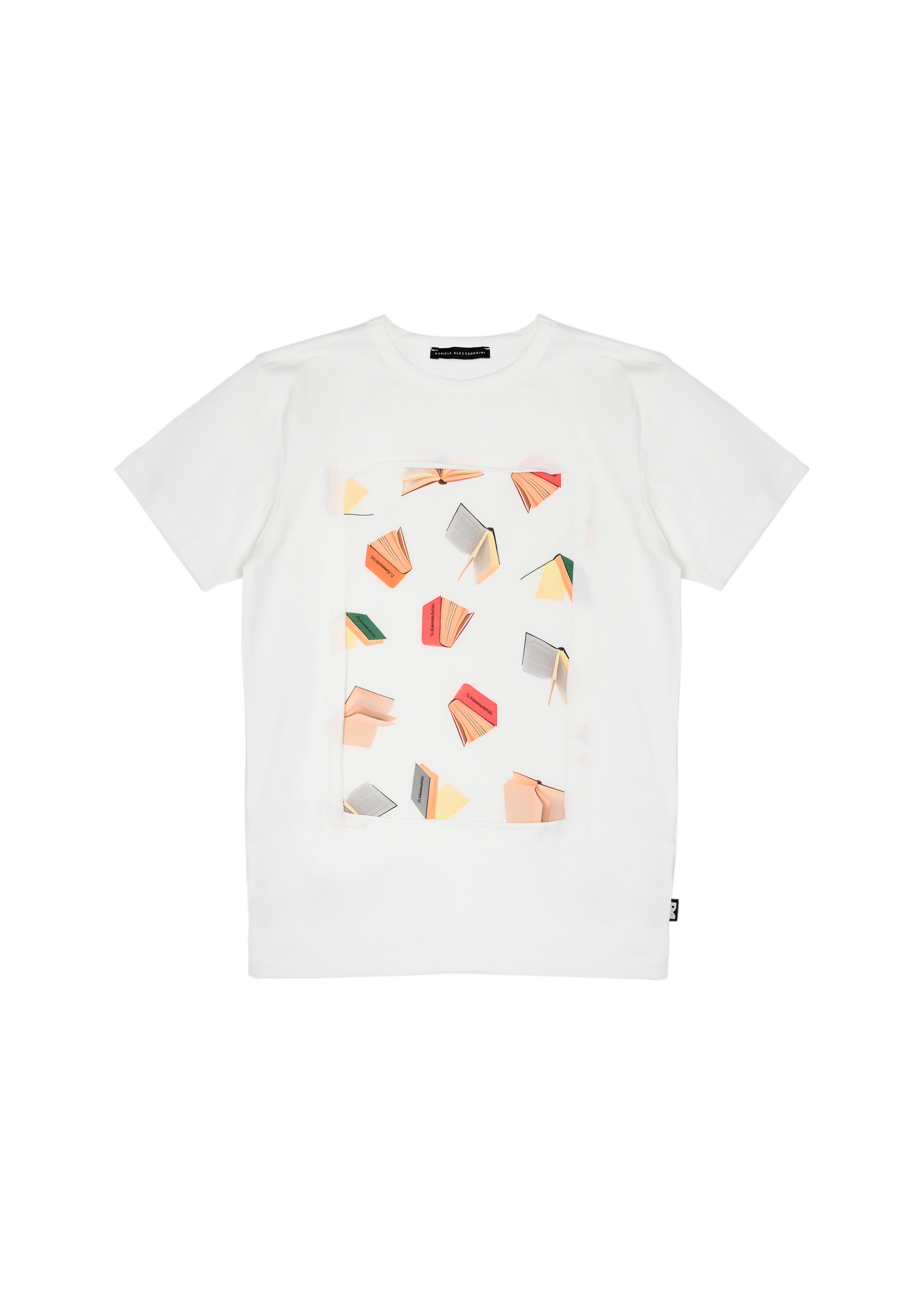 Daniele Alessandrini T-shirt Bianca con Fantasia Books per Bambini