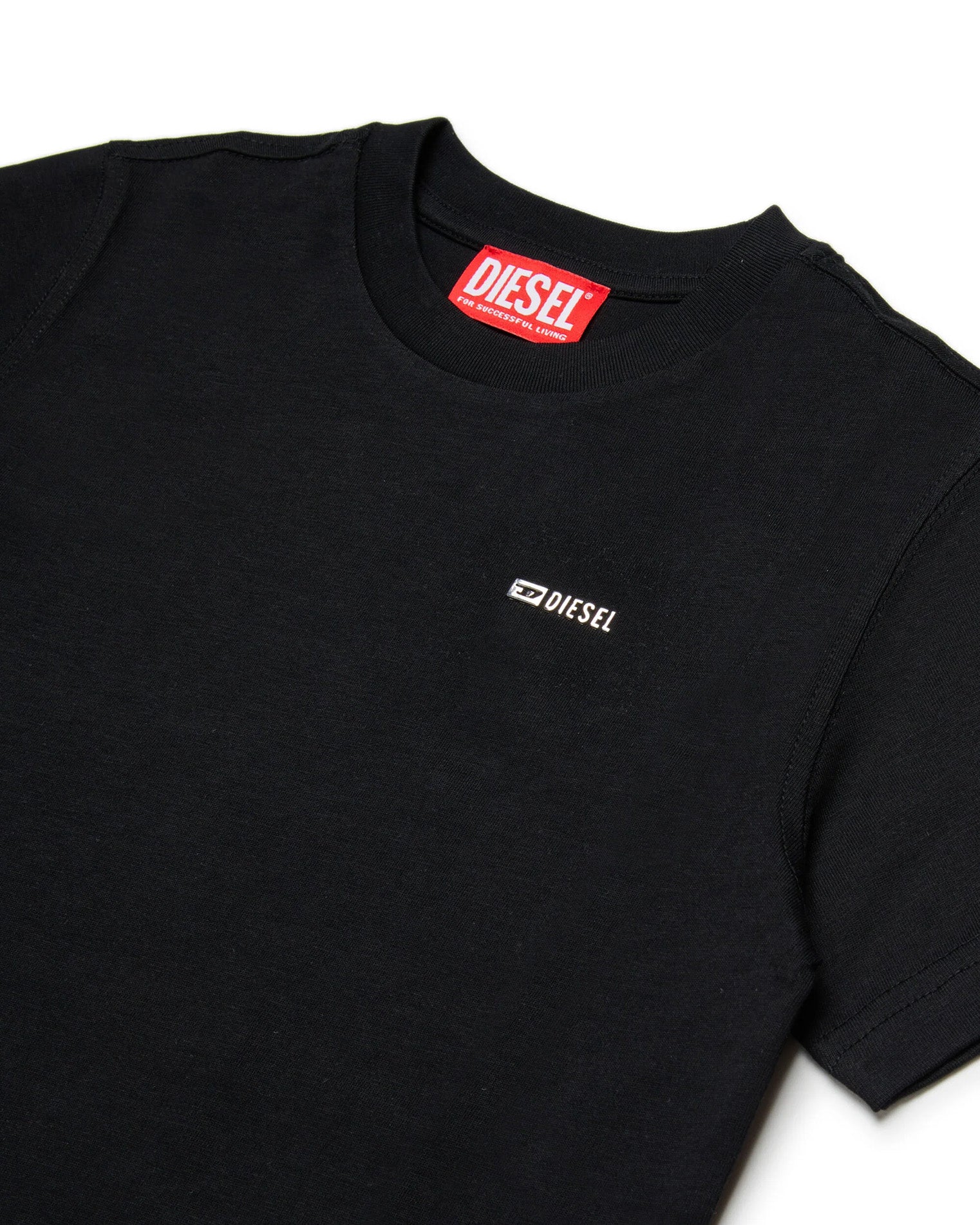 Diesel Kids T-shirt Nera con Dettaglio Logo Metallico Unisex per Bambini