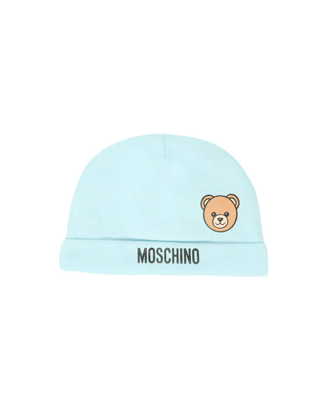 Moschino Kids Cappello Celeste con Logo per Neonati
