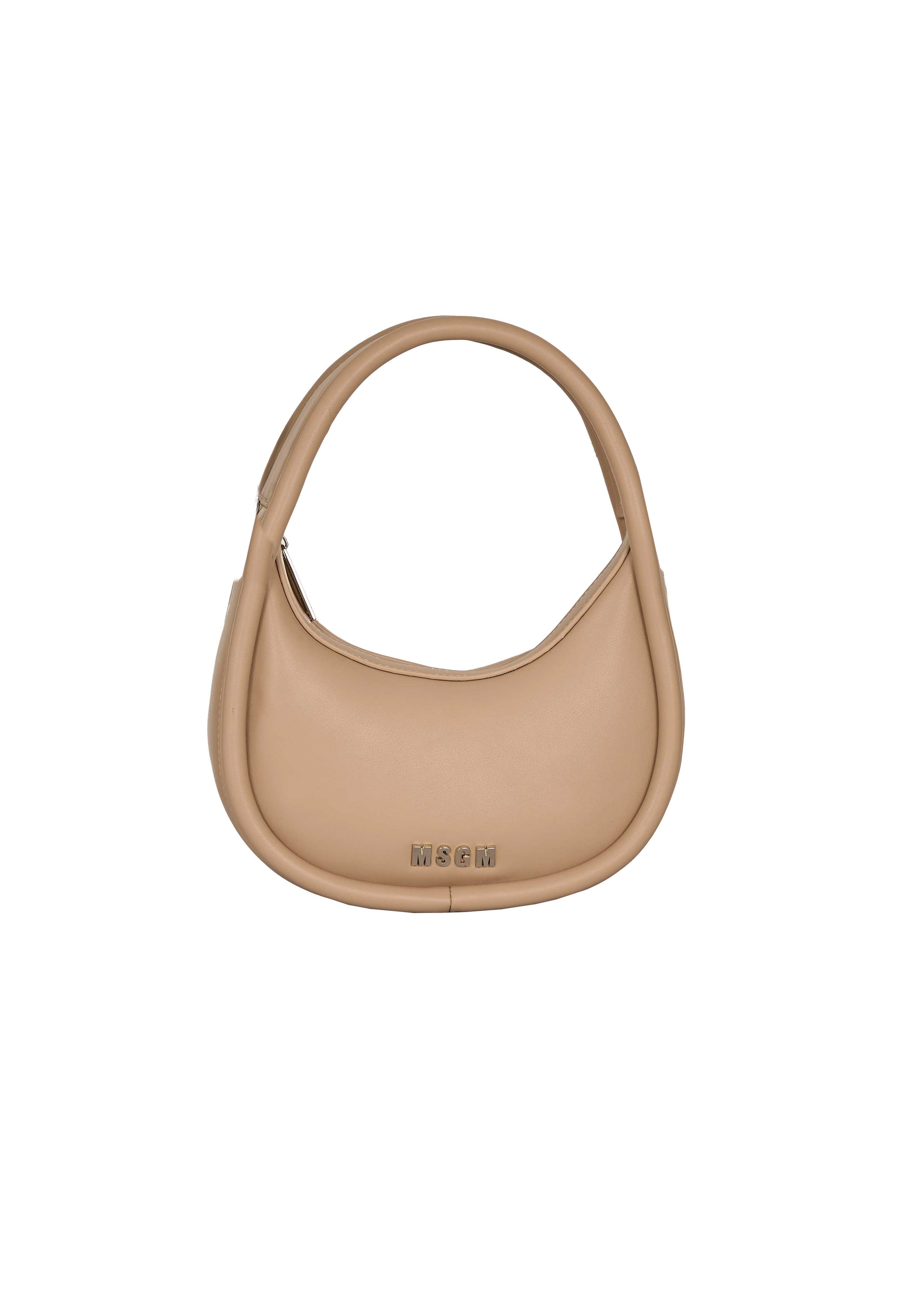 MSGM Kids Borsa a Spalla Beige con Tracolla e Logo per Bambine