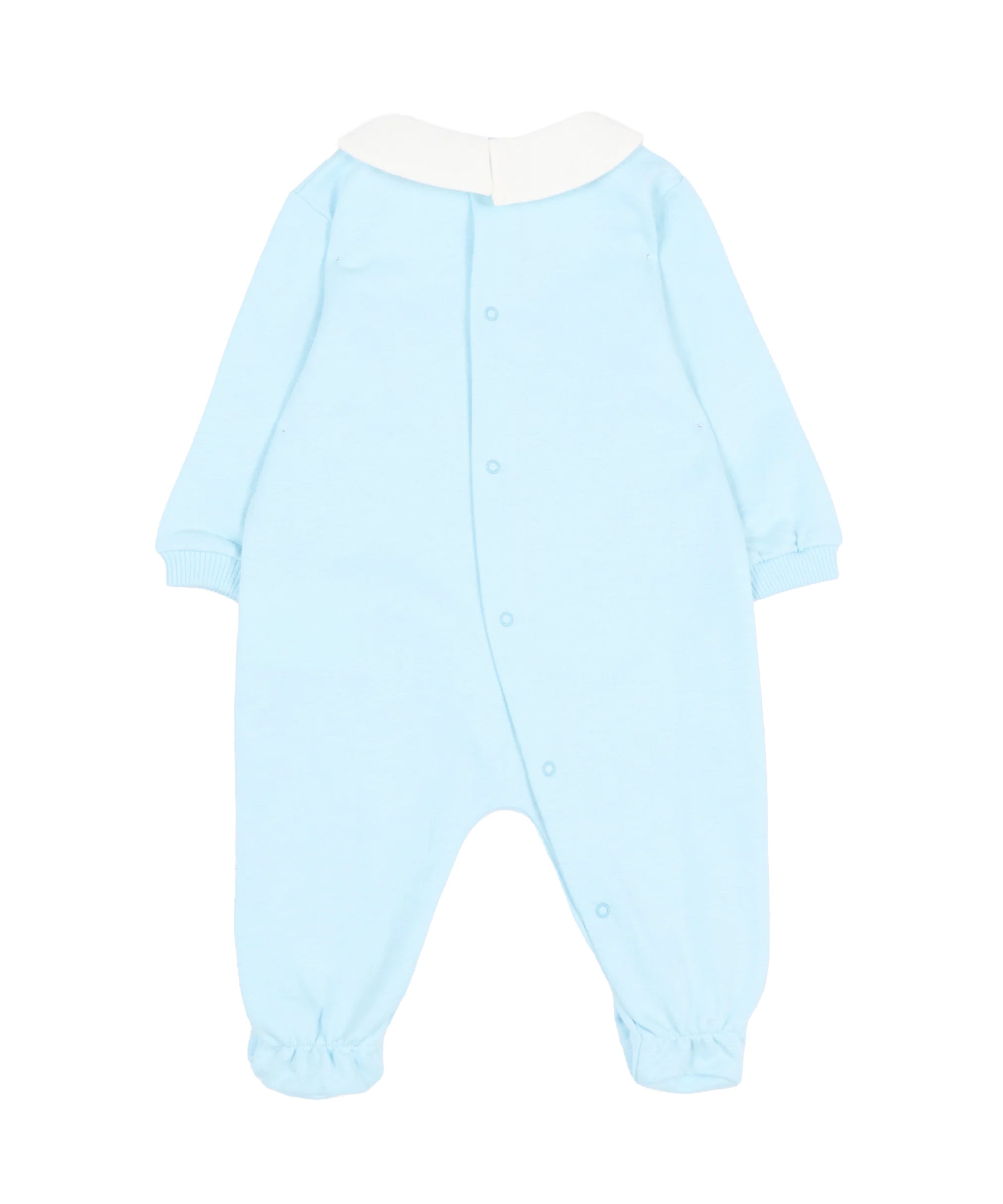 Moschino Kids Tutina Celeste in Cotone con Colletto e Stampa Teddy Bear per Neonati