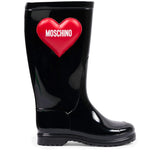 Moschino Kids Stivale Nero Lucido con Cuore e Logo per Bambine