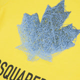 Dsquared2 Kids T-Shirt Gialla con Stampa Logo Foglio D'acero con Apertura Bottoni Spalla per Neonati