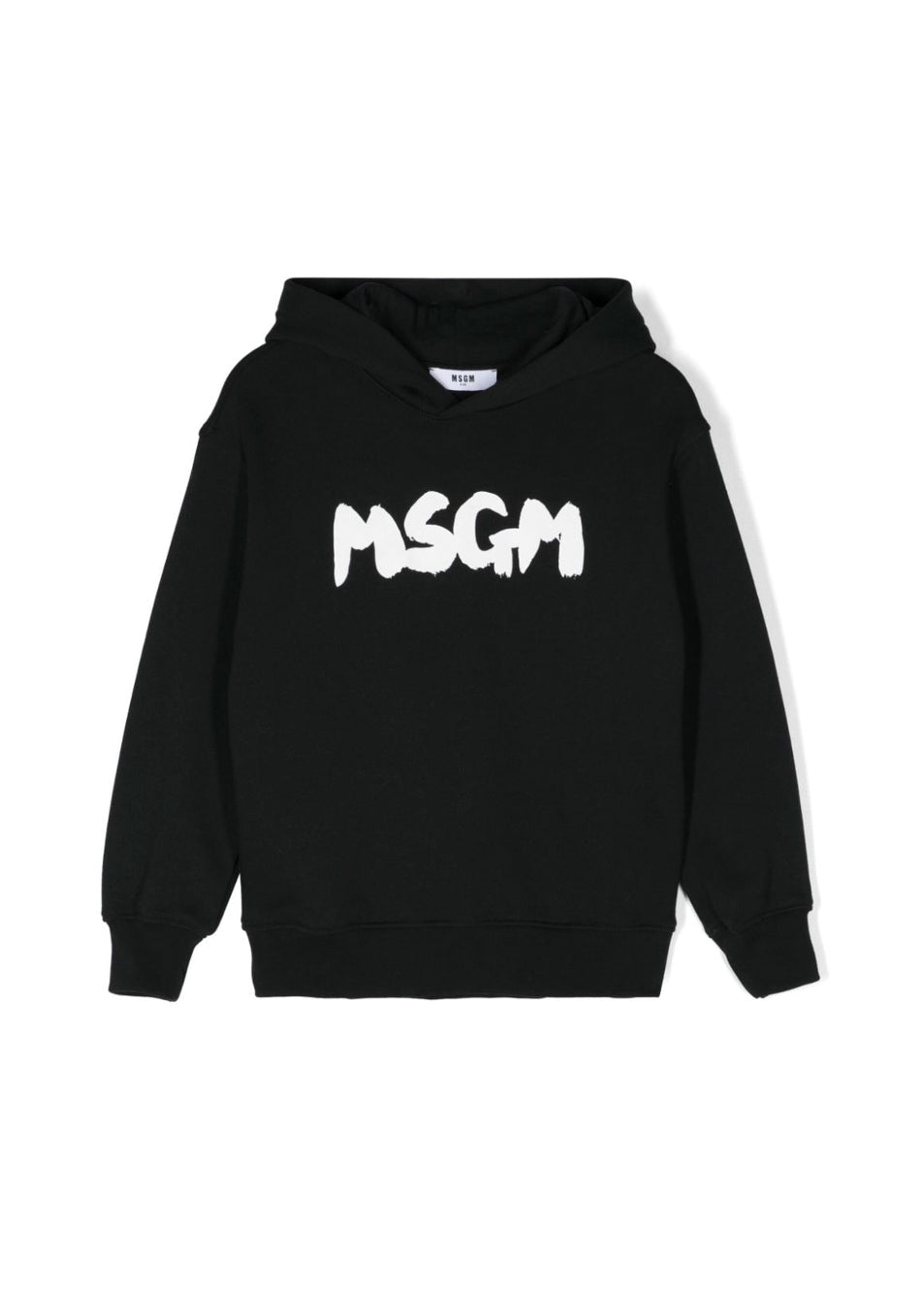 MSGM Kids Felpa Nera con Cappuccio con Stampa per Bambini