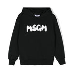 MSGM Kids Felpa Nera con Cappuccio con Stampa per Bambini
