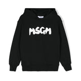MSGM Kids Felpa Nera con Cappuccio con Stampa per Bambini
