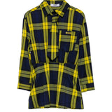 MSGM Kids Abito Fantasia a Quadri Blu Scuro e Giallo con Logo e Ricamo sul Retro per Bambine