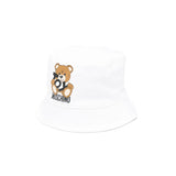 Moschino Kids Cappello Bucket Bianco con Stampa per Neonati