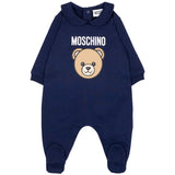 Moschino Kids Tutina Blu Navy in Cotone con Colletto e Stampa Teddy Bear e Logo per Neonati