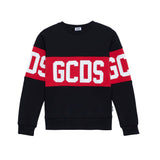 GCDS Kids Felpa Girocollo Nera con Logo per Bambini