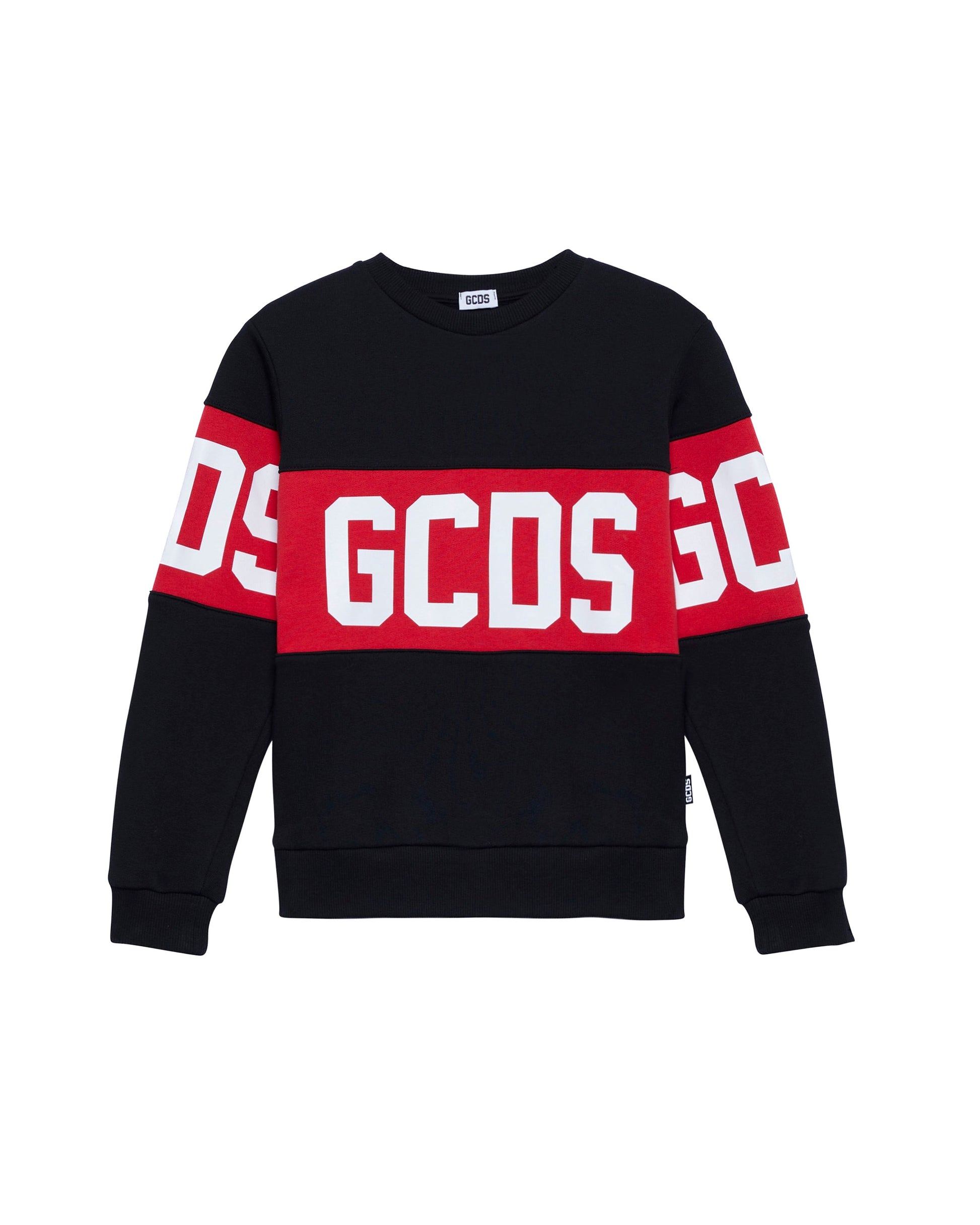 GCDS Kids Felpa Girocollo Nera con Logo per Bambini