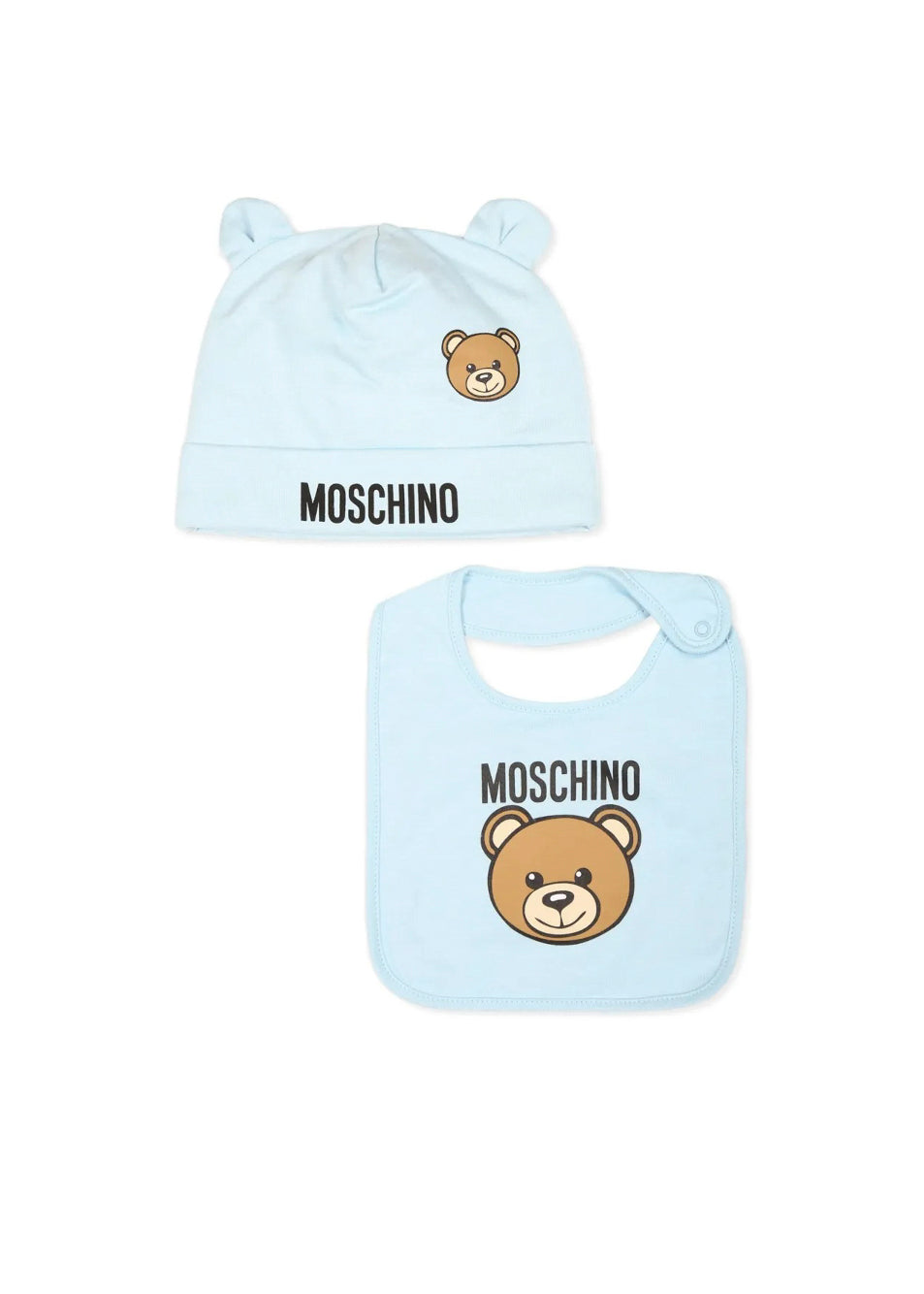 Moschino Kids Cappello con Bavetta Celeste con Logo Teddy Bear per Neonati