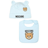 Moschino Kids Cappello con Bavetta Celeste con Logo Teddy Bear per Neonati