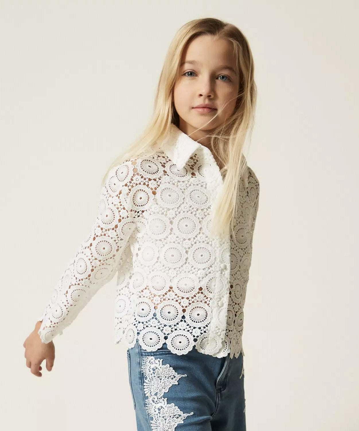 Twinset Kids Camicia Off-White in Pizzo per Bambine