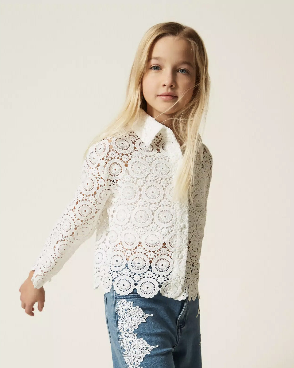Twinset Kids Camicia Off-White in Pizzo per Bambine