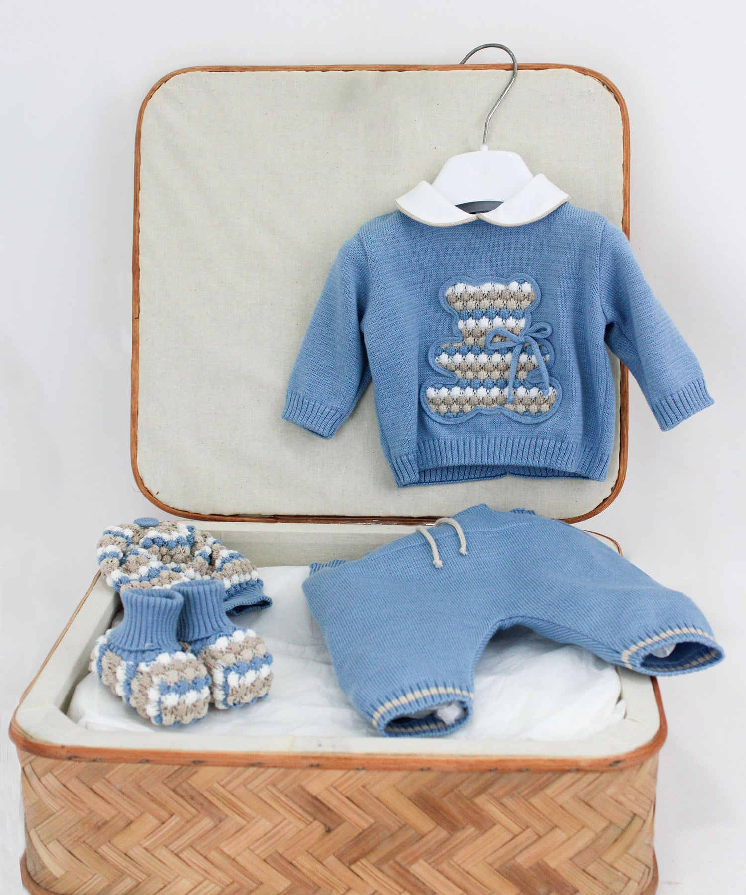 Marlù Coordinato Celeste/Ecru per Neonati